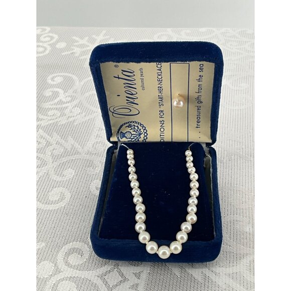 Orienta Cultured Pearls Necklace With Gold Chain &‎ Velvet Box 27 Pearls Plus 1
